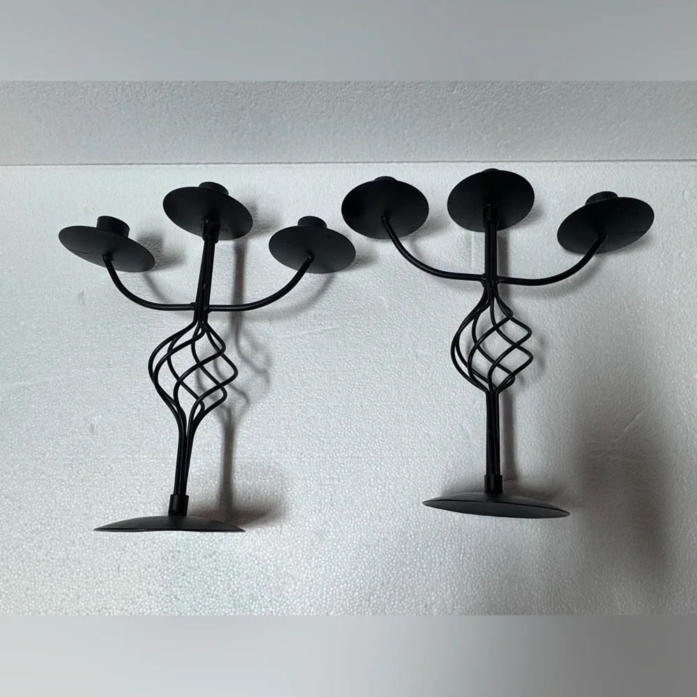 Elegant Black Metal 3-arm  Candelabra Set